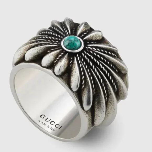 GUCCI Silver 925 Interlocking G Flower Ring 752454 J8749, sz 16